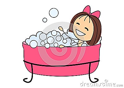 Cute little girl taking a bath Vector Illustration