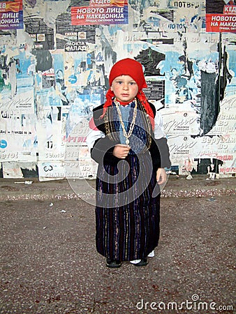 Cute little girl in traditional macedonian costume Editorial Stock Photo