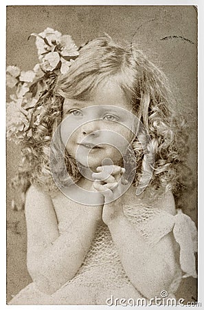 CUte little girl Vintage portrait picturefilm grain blur Stock Photo