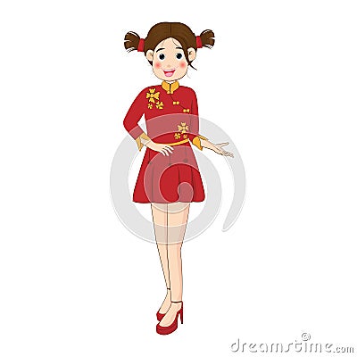 Cute little girl wearing Traditonal Costume isolated on background. Vector illustration in cartoon flat style Vector Illustration