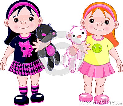 Cute little girls Vector Illustration