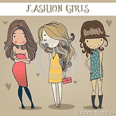 Cute little girls Vector Illustration