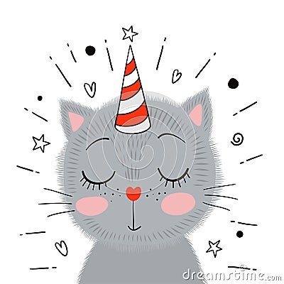 Cute little gray kitten. Vector illustration. Vector Illustration