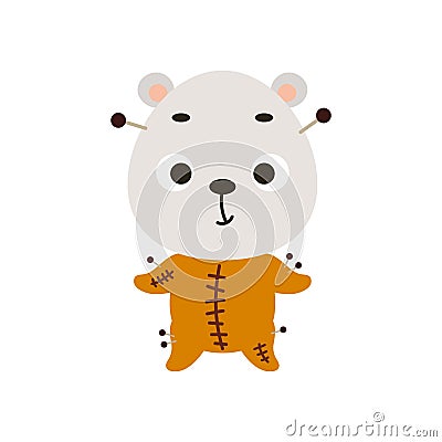 Cute little Halloween polar bear in a voodoo costume. Cartoon animal character for kids t-shirts, nursery decoration Vector Illustration