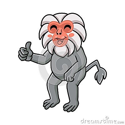 Cute little hamadryad monkey cartoon giving thumb up Vector Illustration