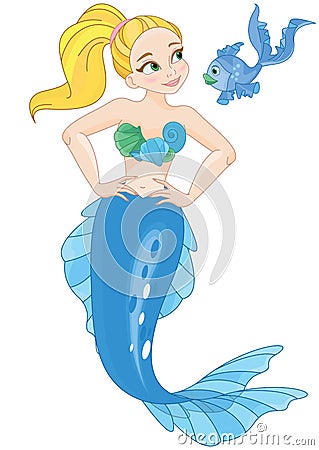 Cute little happy Mermaid Girl Vector Illustration