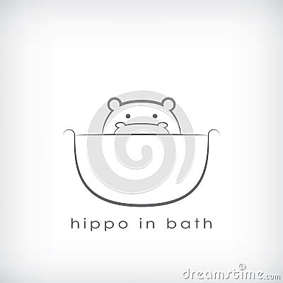 Cute little hippopotamus or hippo symbol in simple Vector Illustration