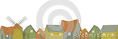 cute little houses street for postcard design or wall sticker print Cartoon Illustration