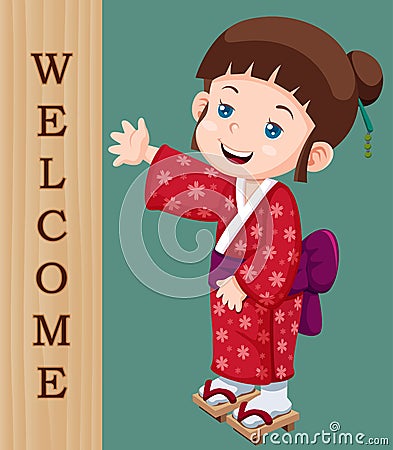 Cute little japanese girl Vector Illustration