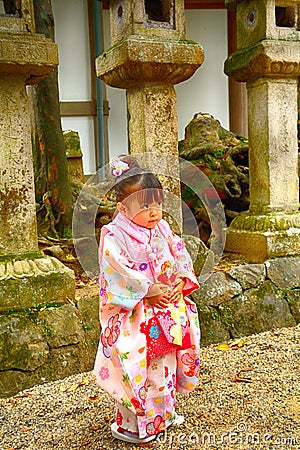 Cute little Japanese girl in kimono, Nara, Japan Editorial Stock Photo