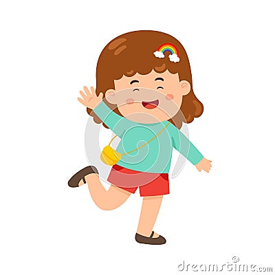 cute little kid girl stand happy celebrating pose Stock Photo