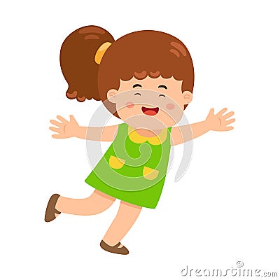 cute little kid girl stand happy celebrating pose Stock Photo