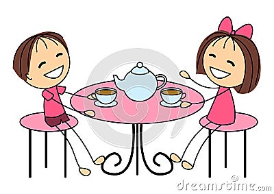 Cute little kids drinking tea Vector Illustration