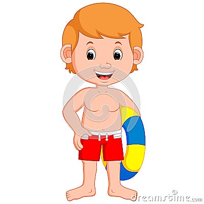 Cute little kids with inflatable circle Vector Illustration