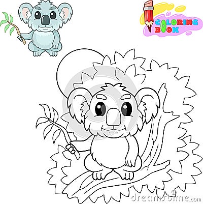 Cute little koala sitting on a branch, funny illustration Vector Illustration