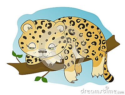 Cute little leopard dozing Cartoon Illustration