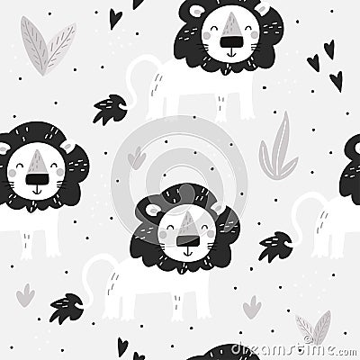 Cute little lion cartoon style. Seamless pattern. Printable templates Vector Illustration