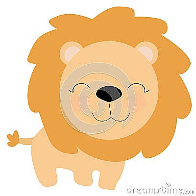 Cute little lion in cartoon style on white background. the soul Vector Illustration