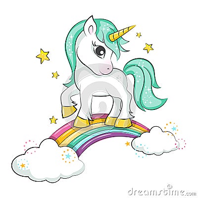 Cute little magical unicorn. Vector Illustration
