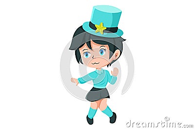 Cute Little Magician Girl Character Illustration Vector Illustration