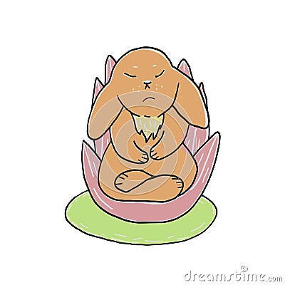 Cute little meditating rabbit. Vector hand drawn cartoon illustration Vector Illustration