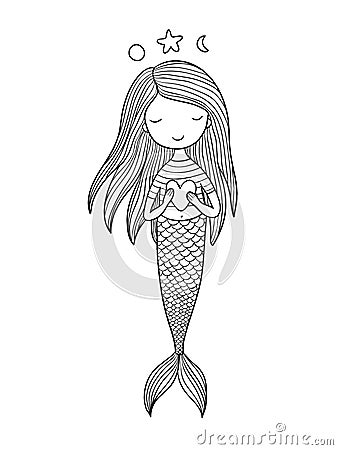 Cute little mermaid with heart. Siren. Sea theme. vector illustration Vector Illustration