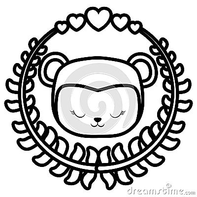 Cute and little monkey with crown and hearts Vector Illustration