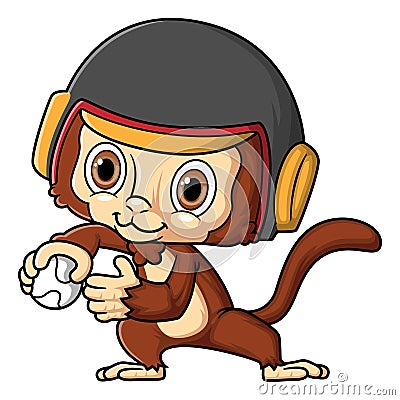 Cute little monkey playing baseball Vector Illustration