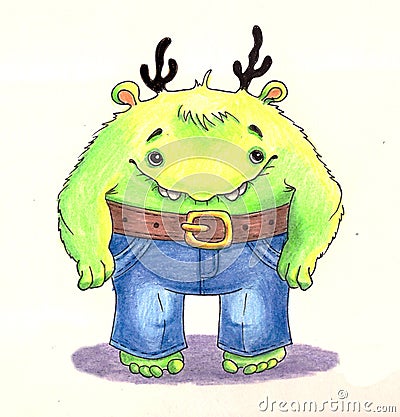 Cute little monster in the jeans Bootcut. Stock Photo