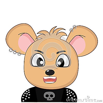 A cute little mouse dressed as a rock star with make-up, piercings and a T-shirt with a skull Vector Illustration