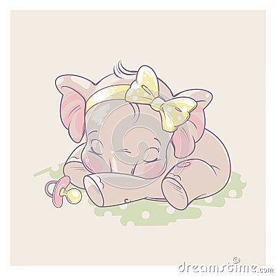 Cute little elephant as baby girl. Vector Illustration