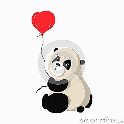 Cute little panda with balloons, valentines illustration with cartoon character, vector clipart Vector Illustration