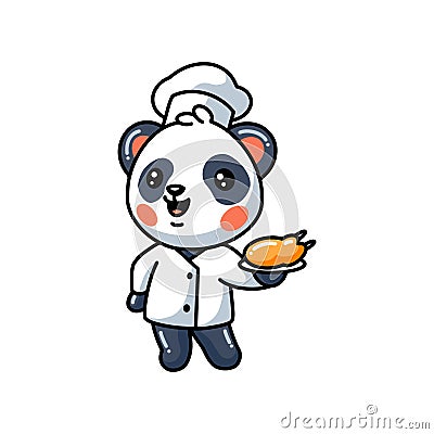 Cute little panda chef cartoon Vector Illustration