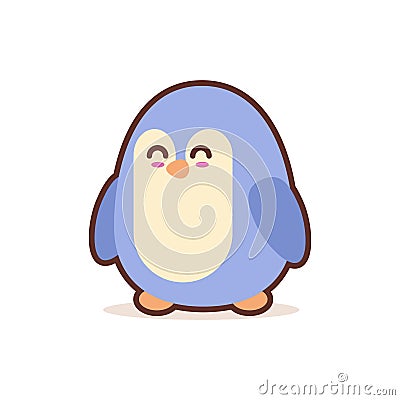 Cute little penguin cartoon comic character with smiling face happy emoji anime kawaii style funny animals for kids Vector Illustration