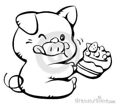 Cute little pig cartoon coloring picture Stock Photo