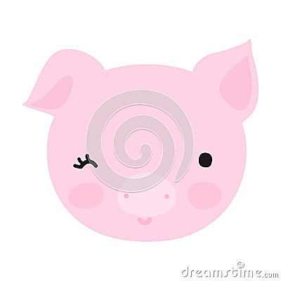 Cute little pig face with smile. Vector Illustration