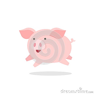 Cute little pig jumping happily, cartoon vector illustration Vector Illustration