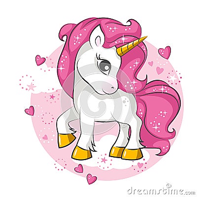 Little pink unicorn. Design for children. Vector Illustration