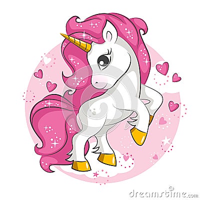 Little pink unicorn. Design for children. Vector Illustration