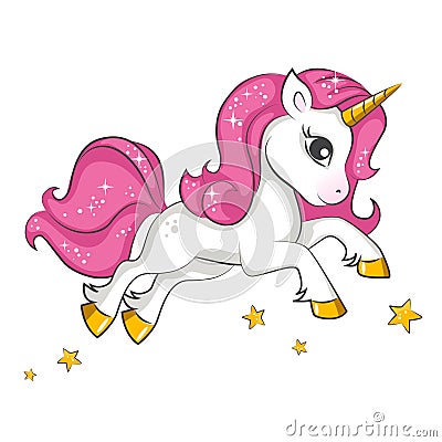 Little pink unicorn. Design for children. Vector Illustration