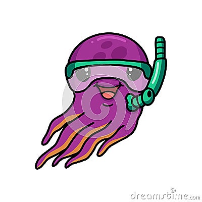 Cute little pink octopus scuba cartoon Vector Illustration