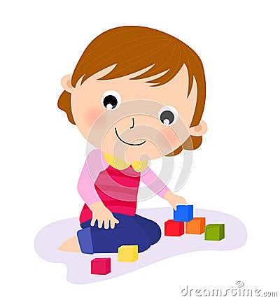 Cute little playing her toy Vector Illustration