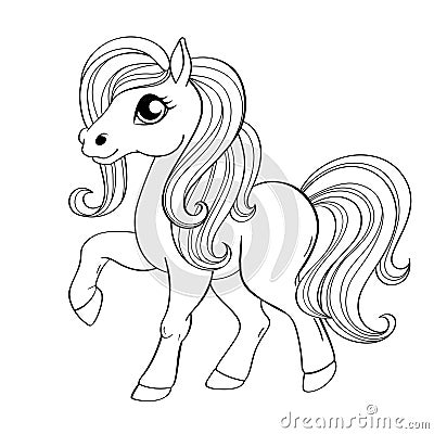 Cute little pony. Black and white vector illustration for coloring book Vector Illustration