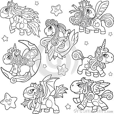 Cute little pony coloring book funny illustration Vector Illustration