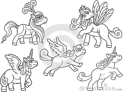 Cute little pony set Vector Illustration