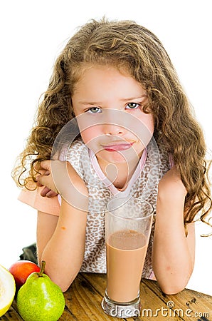 Cute little preschooler girl with chocolate milk Stock Photo