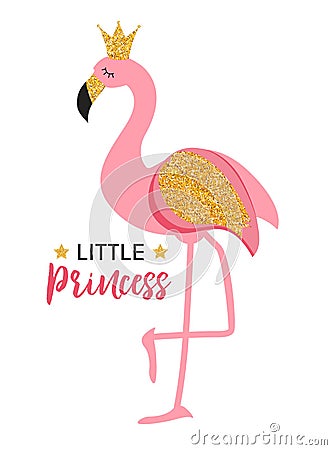 Cute Little Princess Abstract Background with Pink Flamingo Vector Illustration Vector Illustration