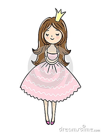 Cute little princess is cuddeling yourself. Vector isolated illustration. Vector Illustration