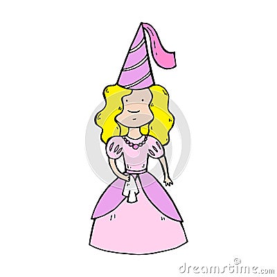 Cute little princess in pink dress Cartoon Illustration