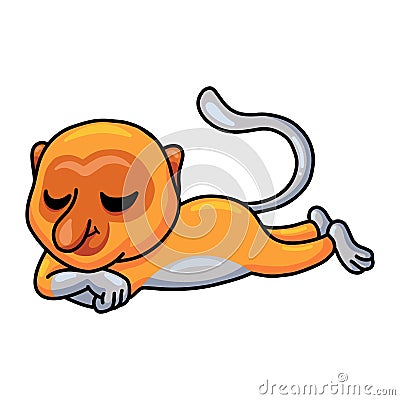 Cute little proboscis monkey cartoon sleeping Vector Illustration